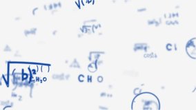 Dynamic animation of floating mathematical physics equations in blue on a white background. Symbols like square roots, cosines, and functions create a scientific, analytical, futuristic atmosphere 4k. - Powered by Shutterstock - Get 15% off with code: PIKWIZARD15