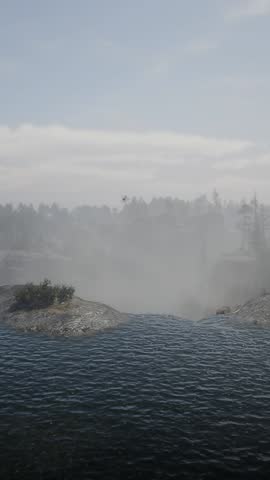 3D. USA. Wyoming. Wind River Canyon. Waterfalls in decline