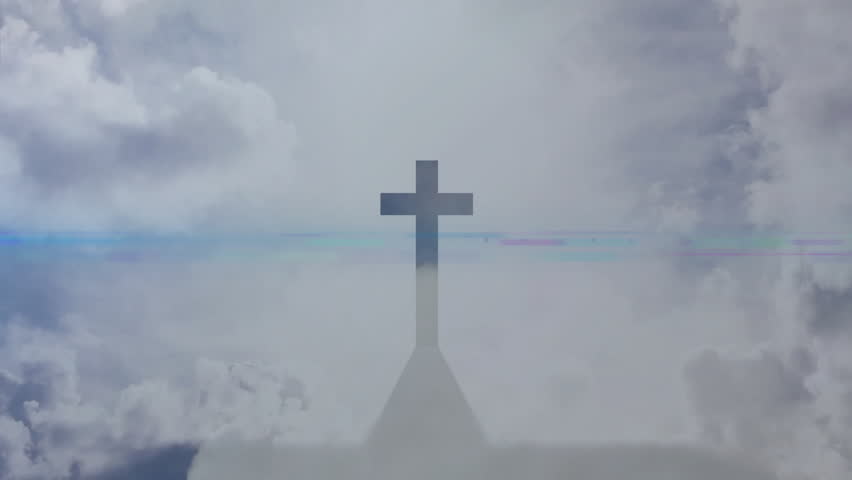 Colorful light beams and ethereal clouds creating animation behind cross silhouette. Religion, spirituality, faith, heavenly, divine, celestial - Powered by Shutterstock - Get 15% off with code: PIKWIZARD15