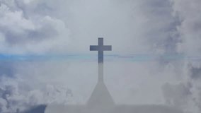Colorful light beams and ethereal clouds creating animation behind cross silhouette. Religion, spirituality, faith, heavenly, divine, celestial - Powered by Shutterstock - Get 15% off with code: PIKWIZARD15