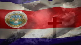 Waving Costa Rican flag with animation of cross silhouette against cloudy sky. Patriotism, national symbol, clouds, tradition, culture - Powered by Shutterstock - Get 15% off with code: PIKWIZARD15