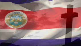 Waving Costa Rican flag with silhouette of cross against cloudy sky animation. Patriotism, clouds, national - Powered by Shutterstock - Get 15% off with code: PIKWIZARD15