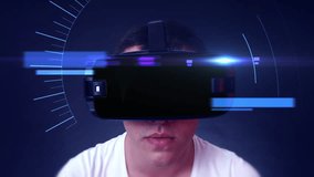 Young Man Wearing VR Glasses with Interactive Earth Projection. Technology Related 3D Animation. - Powered by Shutterstock - Get 15% off with code: PIKWIZARD15