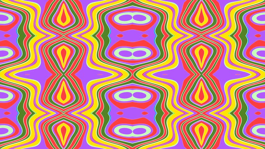 Seamless kaleidoscopic 4k loop animation - vibrant geometric patterns in yellow, green, red, purple tones. VJ screens, digital art, Y2K modern projections. 60s, 70s psychedelic trippy summer vibes
