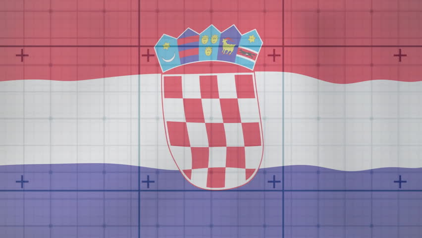 Croatian flag animation with coat of arms, showing red, white, blue checkered shield. National, emblem, patriotism, symbol, heraldry, banner