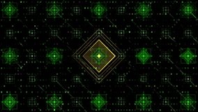 Abstract Geometric Digital Matrix Green Symmetrical Patterns. A design featuring a digital matrix of interconnected green symmetrical shapes forming geometric patterns on a dark background - Powered by Shutterstock - Get 15% off with code: PIKWIZARD15