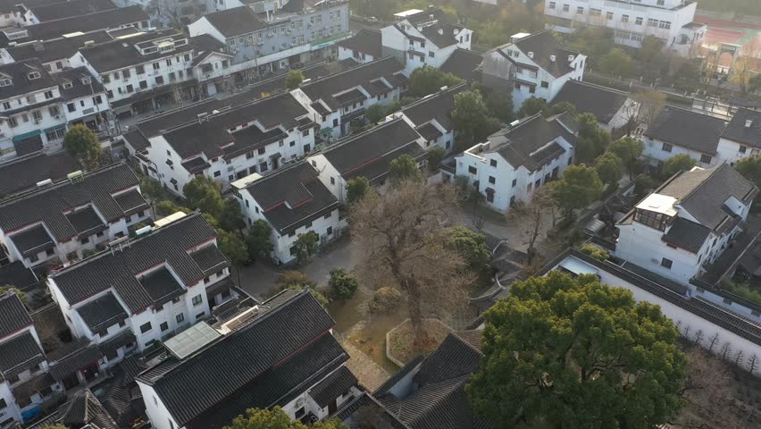 Aerial view of Urban Ancient Architecture and Street View, Suzhou city Jiangsu province China
