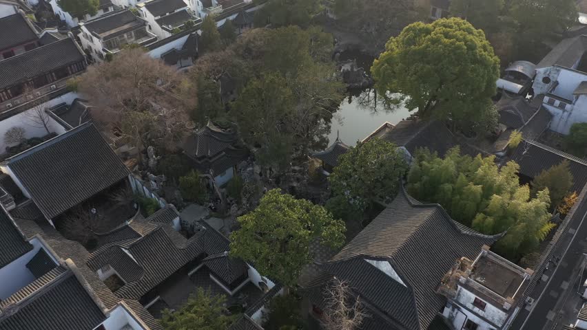 Aerial view of Urban Ancient Architecture and Street View, Suzhou city Jiangsu province China