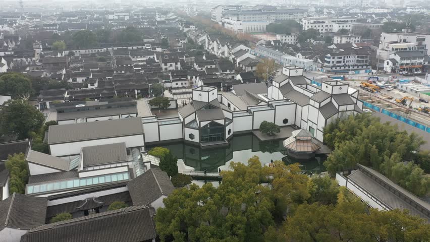 Aerial view of Urban Ancient Architecture and Street View, Suzhou city Jiangsu province China