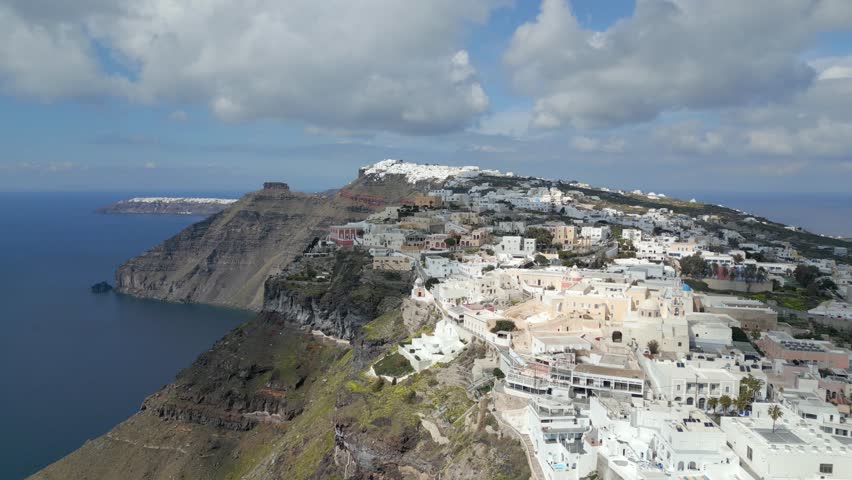 Santorini’s Fira in Daylight – Aerial Drone Footage of Iconic Greek Island