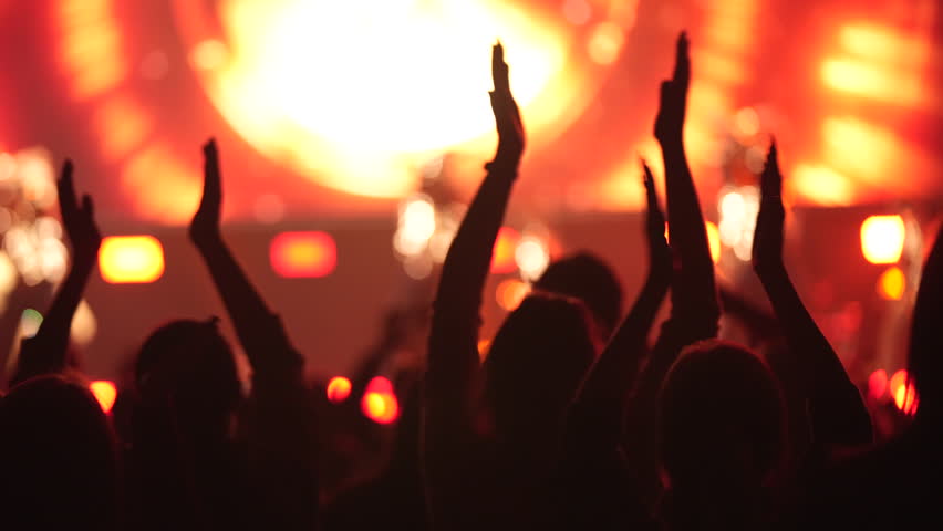 Lot people applause music concert. Many fans cheering fun party lift hand up. Crowd hang out cool night life fest applaud k pop chill. Epic hip hop clap. Neon light rave. Joy dj enjoy kpop. Live arena