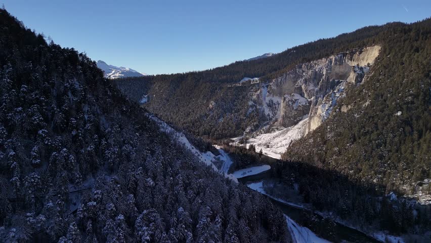 Ruinaulta Gorges du Rhin canyon Switzerland cold winter landscape Swiss alpine touristic attraction