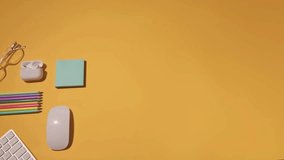 Desk Items Mouse, Keyboard, Glasses, Pen, Wallet, Bluetooth, and Mobile Phone on a Table - Powered by Shutterstock - Get 15% off with code: PIKWIZARD15