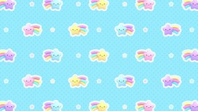 Looped kawaii stars with rainbow tails on blue background motion graphics. - Powered by Shutterstock - Get 15% off with code: PIKWIZARD15