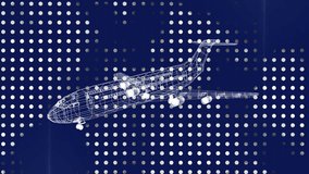 Wireframe airplane animation over blue background featuring white dotted pattern. Blueprint, aviation, aerodynamics, technology, digital, innovation - Powered by Shutterstock - Get 15% off with code: PIKWIZARD15