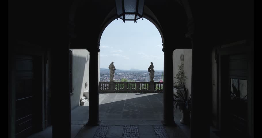 drone view of bergamo in italy in summer with blue sky