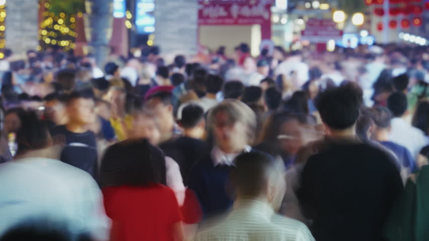 Big mass people group walk city street time lapse. Many busy chinese pedestrians crowd timelapse. Overcrowded china. Lot of men go home. Huge mob hurry up rush hour. Fast speed run day. Urban road way