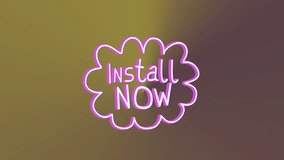 Green Install Now text with animation on gradient yellow and brown background. Technology, software, digital, download, button, interface - Powered by Shutterstock - Get 15% off with code: PIKWIZARD15