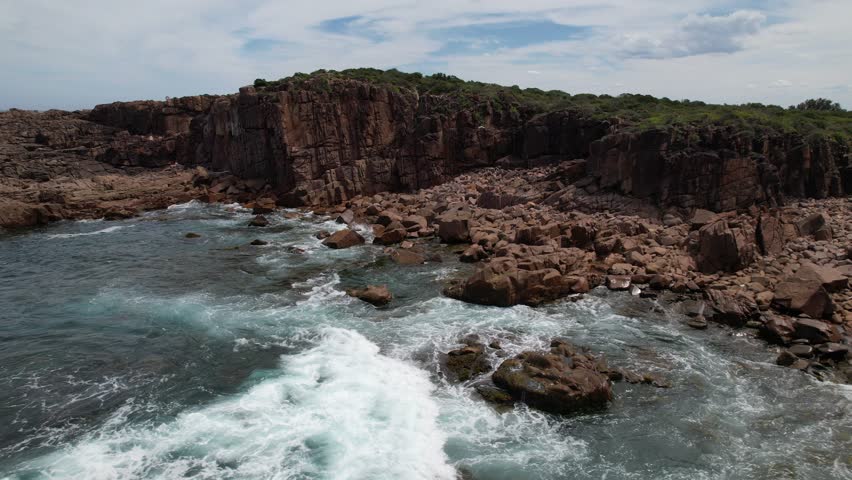 Sea Cliffs And Ocean, Kingsley Beach In New South Wales, Australia - Aerial Shot
