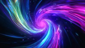 Abstract swirling energy vortex with neon light trails in blue, pink, and purple on a dark cosmic background. Concept of futuristic motion and space. 3d animation - Powered by Shutterstock - Get 15% off with code: PIKWIZARD15