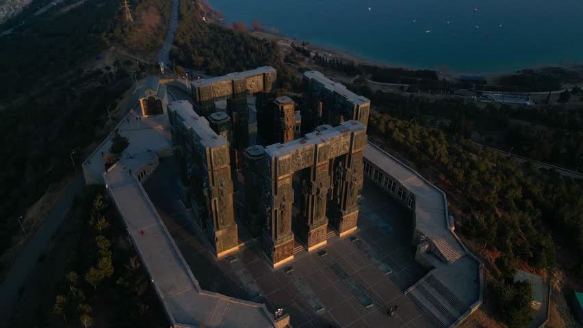 Sunset Over the Chronicle of Georgia Monument – Drone Footage