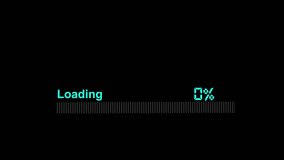 Digital loading progress blue bar animation. Loading bar downloading progress animation transfer 0-100 on black background. - Powered by Shutterstock - Get 15% off with code: PIKWIZARD15