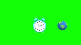 alarm clock surrounded by globe rotating World Timezone concept 3d animation with Alpha Channel. - Powered by Shutterstock - Get 15% off with code: PIKWIZARD15