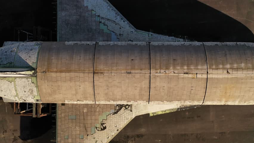 Soviet spacecraft in the aviation museum. View from above.