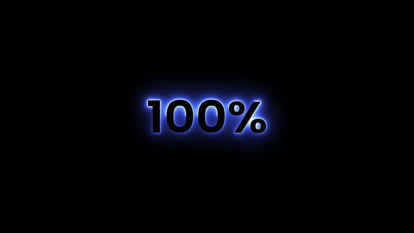 100% glowing text animation. neon number shining on black background.