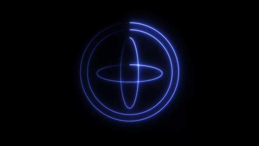 Neon circle planet icon. logotype circle glowing on black background.