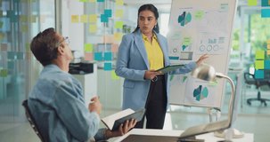 Design, presentation and tablet with business people in office together for coaching or training. Development, feedback or whiteboard with man and woman employee at work for social media analytics - Powered by Shutterstock - Get 15% off with code: PIKWIZARD15