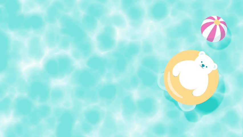 Animated summer background with a polar bear floating in the swimming pool