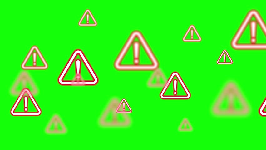 Moving alert symbol or exclamation marks video on a green screen. Ideal for warning, caution, attention, danger, or emergency themed projects. Perfect for video overlays and animations.