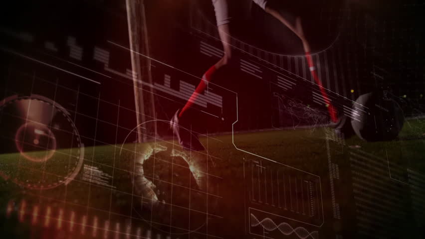 Animation overlaying golfer playing on grass with futuristic data graphics. data visualization, technology, innovation, sports analytics - Powered by Shutterstock - Get 15% off with code: PIKWIZARD15