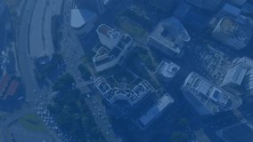Animation of abstract geometric shapes overlaying aerial view of urban landscape. Architecture, cityscape, design, creative, modern - Powered by Shutterstock - Get 15% off with code: PIKWIZARD15