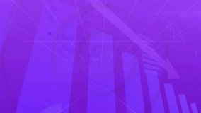 Animation of geometric lines and arrow over bar graph on purple background. Statistics, data analysis, visualization, infographic, growth, abstract - Powered by Shutterstock - Get 15% off with code: PIKWIZARD15