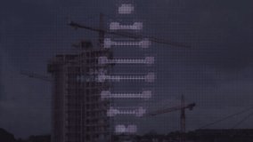 Animation of digital interface with icons over construction site and cranes. Technology, innovation, development, architecture, industry, infrastructure - Powered by Shutterstock - Get 15% off with code: PIKWIZARD15