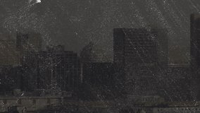 Animation of cloud icons with percentage data overlaying cityscape under rain. Weather, urban, infographic, forecast, technology, climate - Powered by Shutterstock - Get 15% off with code: PIKWIZARD15