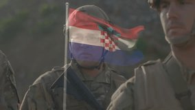 With Croatian flag animation, soldiers in uniform standing together in formation. Military, patriotism, unity, discipline, defense - Powered by Shutterstock - Get 15% off with code: PIKWIZARD15