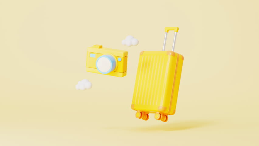 3d rendering travel suitcase and camera animation