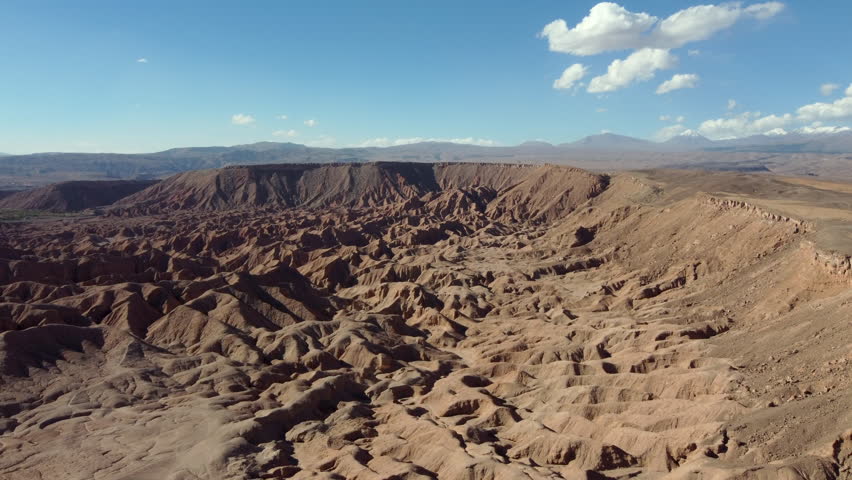 Atacama desert Chile, arid rugged wilderness, high aerial view over desert