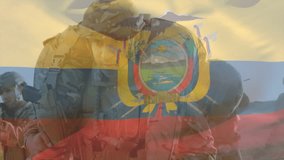 Ecuadorian soldiers in military uniforms on mission with flag animation overlay. patriotism, defense, combat, operative - Powered by Shutterstock - Get 15% off with code: PIKWIZARD15