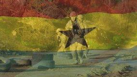 Patrolling soldiers with Ghana flag animation in vibrant outdoor setting. Military, army, defense, national, patriotism, security - Powered by Shutterstock - Get 15% off with code: PIKWIZARD15