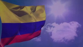 Waving Colombian flag with animation over financial charts and cloudy sky background. Patriotism, finance, economy, investment, clouds, analytics - Powered by Shutterstock - Get 15% off with code: PIKWIZARD15