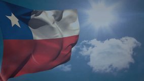 Chilean flag waving with digital data processing animation over cloudy sky. Technology, national, clouds, symbolic - Powered by Shutterstock - Get 15% off with code: PIKWIZARD15