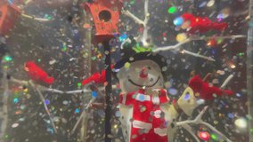 A video of a winter holiday snow globe featuring a snowman, birdhouse, birds, white trees, and colorful sparkles gently floating inside.
 - Powered by Shutterstock - Get 15% off with code: PIKWIZARD15