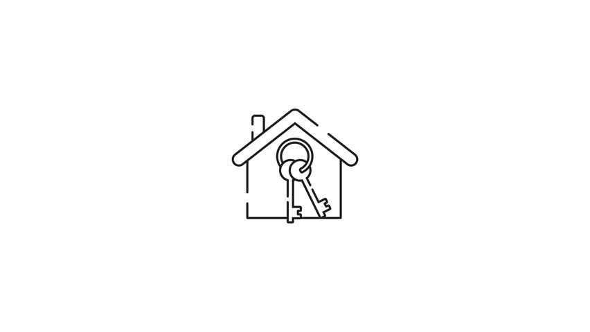 Icons animate a house outline with two keys inside. Suitable for real estate websites, property management businesses, and locksmith services.