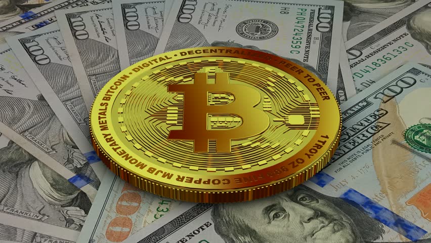 Gold Bitcoin Rotation, 100 Dollar Bills, Exclusive, Business, Background, Looped
