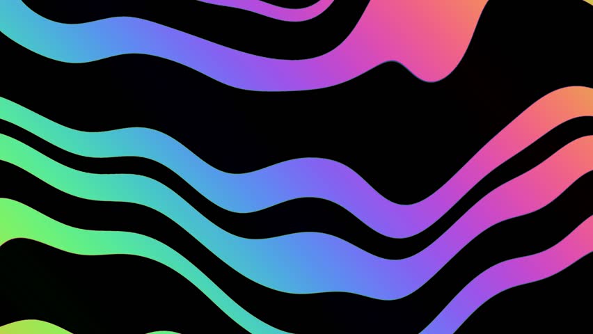 Psychedelic holographic wave pattern. Retro 80s, trippy style, fluid curves motion. Funky banners, creative summer visuals, modern 90s, Y2K design. 2000s zebra background. 4k Seamless loop animation
