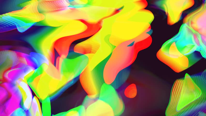 Seamless 4k Abstract animation texture background - Colorful shapes in neon purple, orange, green tones. Retro 80s, 90s, 2000s, Y2K style. Dreamlike, psychedelic night club, Rave festival VJ pattern